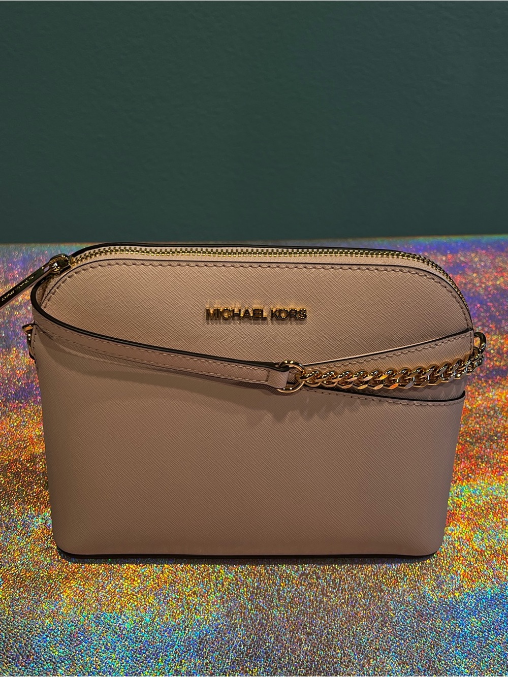 Michael Kors Pale Pink Saffiano Crossbody Bag with Gold Hardware